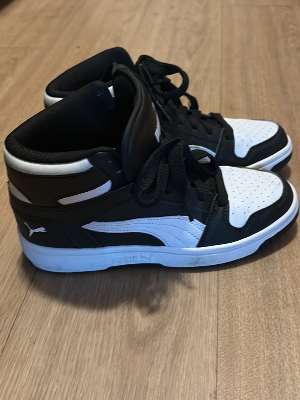 Puma Kids Black and White High-Top Sneakers